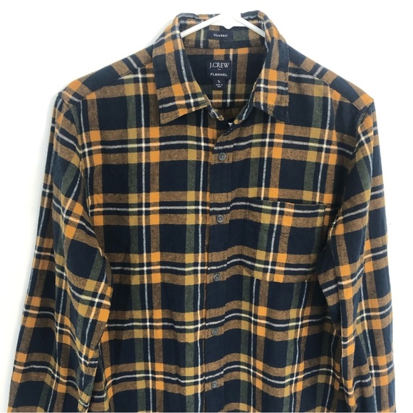 J.CREW Flannel Classic Men’s Blue/Yellow Plaid Long Sleeve Shirt Size S - Picture 2 of 14